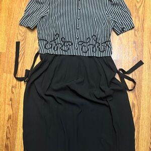 Miss Dorby Vintage Size 16 Elegant Striped Black Midi Dress